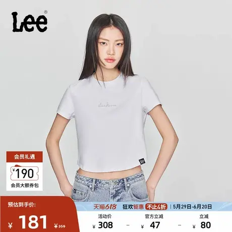 Lee25春夏新品修身版圆领铆钉Logo印花短款女短袖T恤LWT009878K99图片