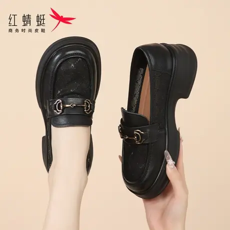 红蜻蜓女鞋夏季一脚蹬鞋子镂空蕾丝乐福鞋女网面透气防臭夏天单鞋商品大图