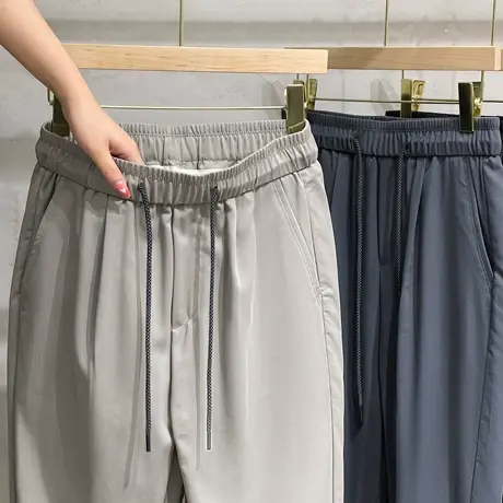 松紧腰夏季冰爽垂感抗皱免烫西裤男九分裤直筒宽松男士商务休闲裤商品大图