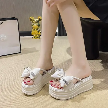 小个子厚底拖鞋女2025夏季新款增高8cm小码34三亚真皮婚纱沙滩鞋商品大图