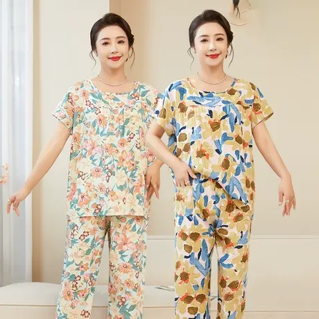 中老年人棉绸睡衣女妈妈短袖大码家居服夏季绵绸两件套薄款夏新款商品大图