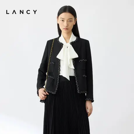 LANCY/朗姿2024夏季新款长袖圆领百搭高级感法式品牌小香风外套女图片