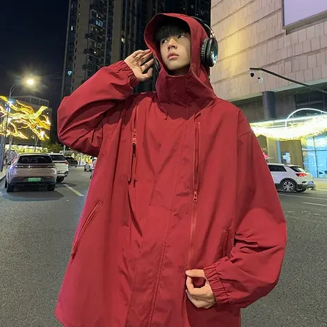 冲锋衣男春秋季连帽户外登山服机能外套潮牌美式夹克宽松拉链开衫图片