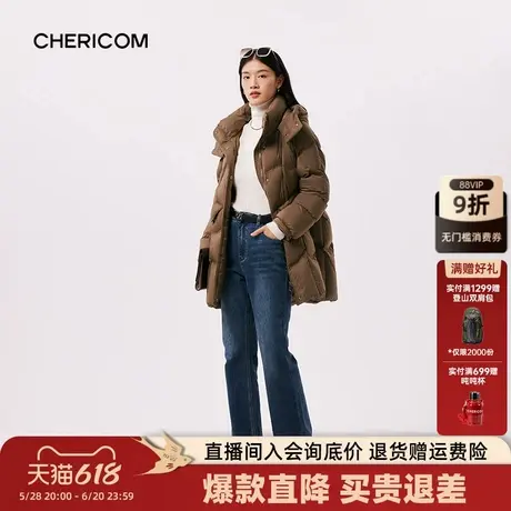 千仞岗冬季女士宽松加厚保暖外套时尚百搭简约中长款连帽羽绒服女商品大图