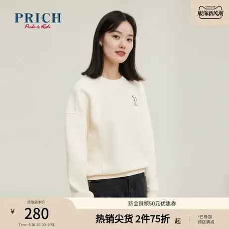 PRICH商场同款T恤衫新品秋冬新款圆领套头慵懒宽松版卫衣女商品大图