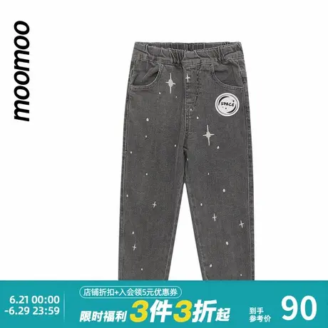 美特斯邦威童装女童星球牛仔长裤秋冬女孩口袋微弹洗水色牛仔裤商品大图