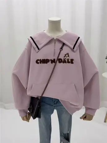 2023年秋季新款卫衣韩版宽松显瘦翻领娃娃领刺绣卡通动物2935长袖商品大图