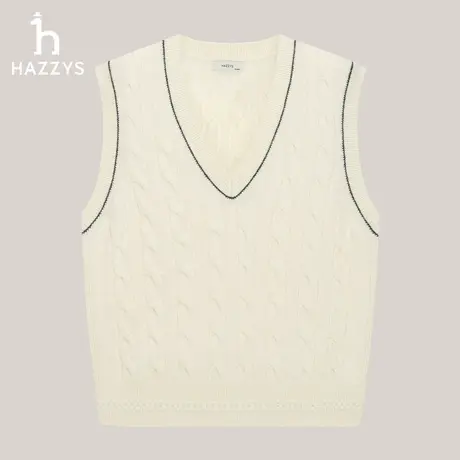 Hazzys哈吉斯针织马甲女士秋冬新品时尚保暖背心V领通勤舒适上衣商品大图