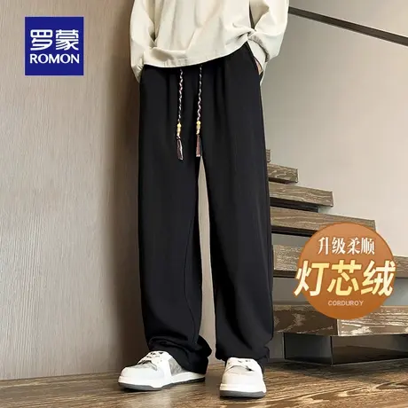 【灯芯绒】罗蒙男士国风编织抽绳休闲裤2025秋季新款潮流直筒裤男商品大图