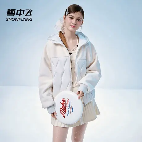 雪中飞羽绒服女2025冬季新款短款小个子拼接时尚百搭保暖连帽外套商品大图