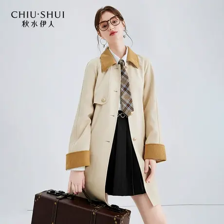 秋水伊人风衣外套女装秋季新款美拉德设计感翻领小个子中长款外套商品大图
