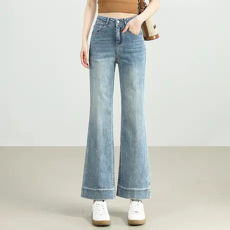 浅色微喇牛仔裤女夏季薄款2025新款小个子高腰显瘦喇叭裤休闲裤子商品大图