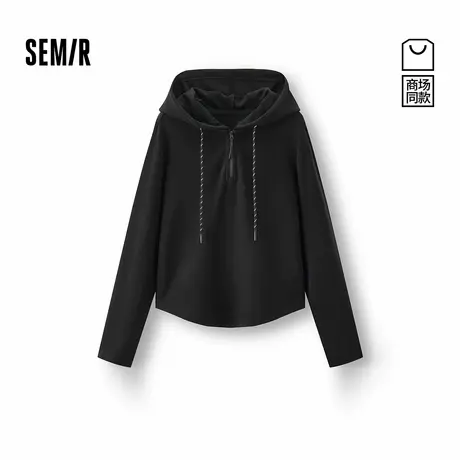 商场同款|森马长袖T恤女冬季半拉链连帽发热抓绒修身2025新款上衣商品大图