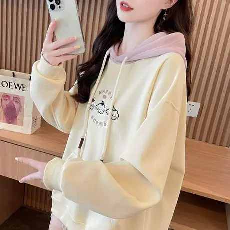早秋装连帽卫衣女春秋季韩版宽松大码薄款学生百搭小个子拼色外套商品大图