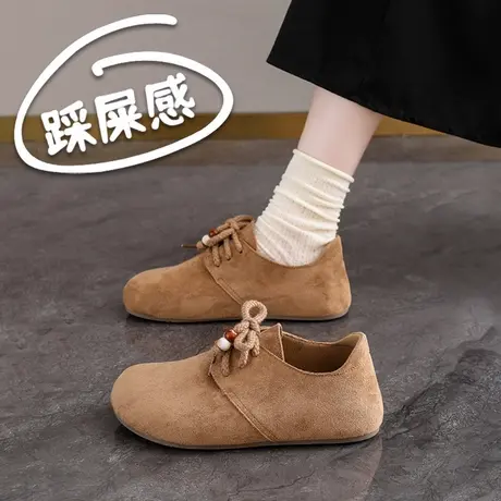 真皮勃肯鞋女2025新款春秋复古厚底休闲孕妇单鞋子商品大图