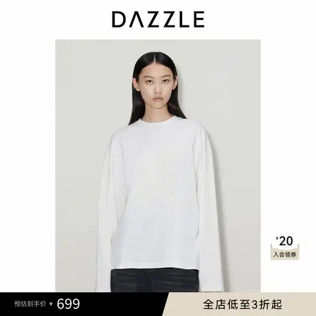 DAZZLE地素奥莱 T恤秋季女装简约圆领字母刺绣长袖上衣图片