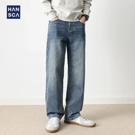 hansca水洗做旧直筒牛仔裤2025新款男2025新款秋季复古美式长裤子商品大图