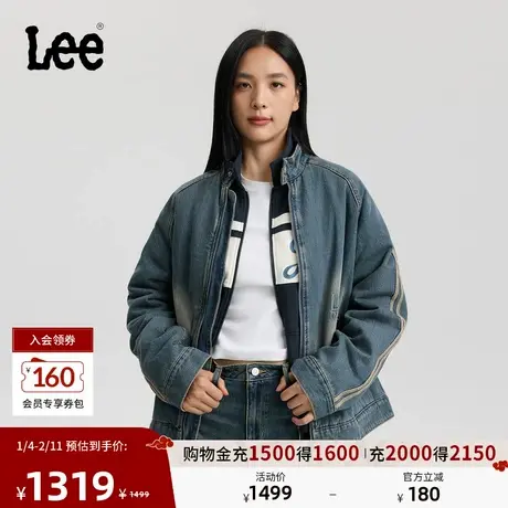 Lee商场同款25秋冬新品舒适版立领插肩袖复古中蓝女牛仔棉服外套图片