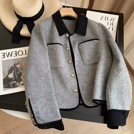 享永子【小香日记】100%纯羊毛双面呢大衣短款毛呢外套女秋冬图片