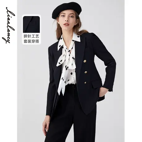 朗姿羊毛气质黑色西装职业套装年春季新款西服外套女高级感图片