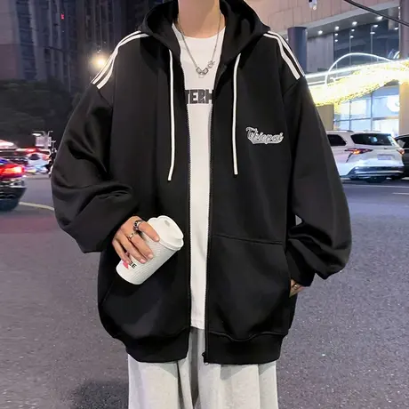 连帽卫衣男美式高街秋冬季新款潮牌休闲oversize国潮拉链开衫外套商品大图