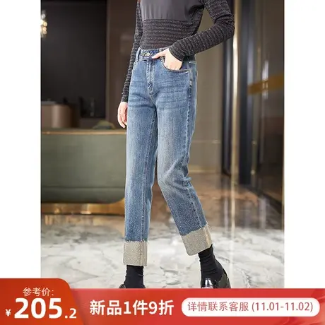 宝诗黎高腰显瘦直筒牛仔裤女时尚百搭韩版休闲九分裤2023秋季新款商品大图