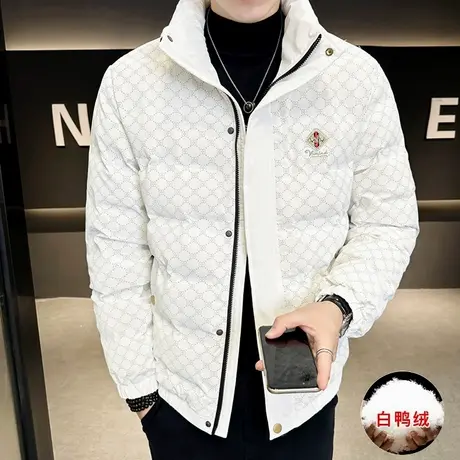 欧洲站高端轻薄羽绒服男士短款冬季潮牌立领印花痞帅加厚冬装外套图片