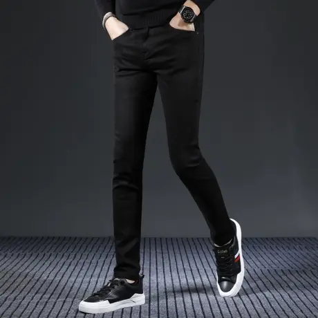 牛仔裤男2023新款秋冬款修身小脚裤高弹力百搭显瘦男士裤子黑色商品大图