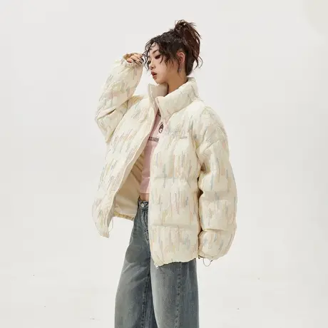 设计感潮牌复古立领棉服女冬季加厚外套2023年新款宽松面包服棉衣商品大图