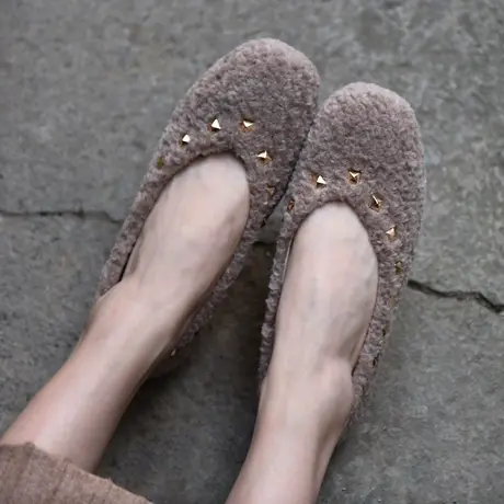 Artmu阿木毛毛鞋女冬外穿铆钉平底单鞋软底女鞋子豆豆鞋2023新款商品大图