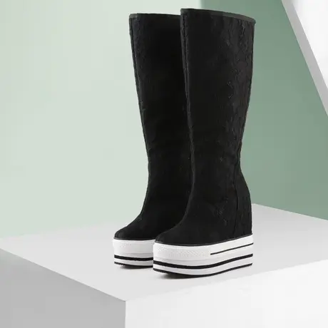 小个子不过膝长靴女2023年新款内增高女鞋显瘦蕾丝网纱高筒骑士靴图片