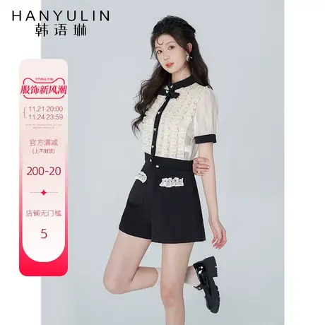 韩语琳黑色高腰短裤女2023年夏季新款西装裤纯色修身显瘦直筒裤子商品大图