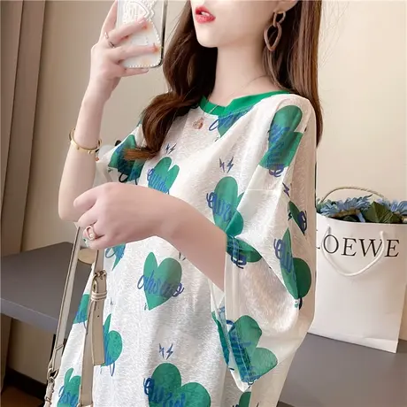 设计感小众短袖t恤女夏季韩版宽松大码女装休闲薄款中长款上衣服商品大图