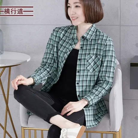 2024春装新款韩版大码衬衣女装纯棉方格子长袖衬衫外套休闲宽松商品大图