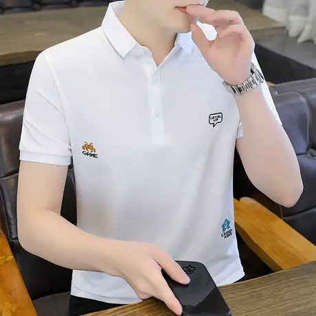 港士博刺绣男短袖t恤潮流夏季新款潮流修身刺绣Polo衫体恤休闲ins商品大图