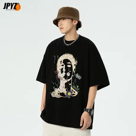 纯棉短袖t恤男款夏季潮牌宽松半袖青少年上衣服男生美式百搭体恤商品大图