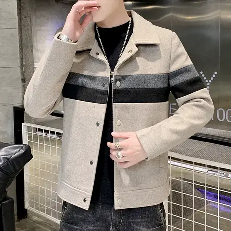 潮牌毛呢短款外套男士韩版秋冬季英伦痞帅气风衣休闲百搭呢子夹克商品大图