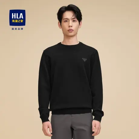 HLA/海澜之家休闲长袖针织衫2023秋季新款修身中弹圆领套头上衣男图片