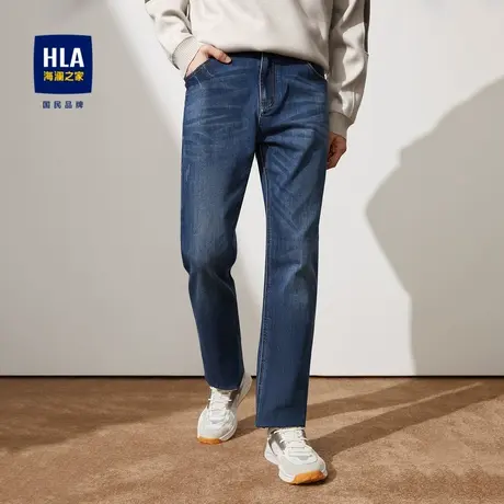 HLA/海澜之家棉弹牛仔裤2023秋季舒适五袋款保暖有型长裤男图片