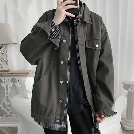 牛仔外套男春秋季棉感衬衫式夹克男士潮流百搭上衣服休闲帅气褂子商品大图