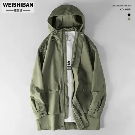 秋冬季风衣男中长款高级感休闲连帽工装大口袋机能防风大衣男外套商品大图