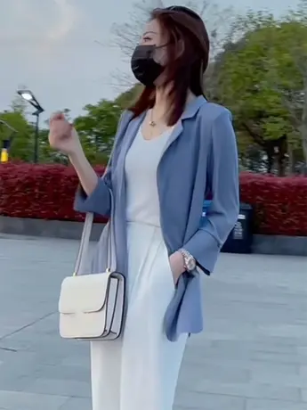 2022夏季女装轻薄雪纺防晒衣中长款垂感纯色开衫仙休闲纯色小西装商品大图