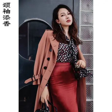 颈袖添香2023秋冬新品职场气质时尚中长款修身外套女士大衣商品大图