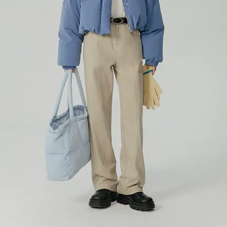 omont蛋挞家 高腰工装直筒裤女春秋季复古卡其显瘦休闲裤长裤子商品大图