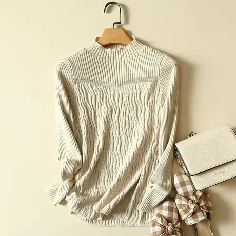 春装2024年新款蕾丝半高领毛衣打底衫女士内搭爆款洋气针织上衣女图片