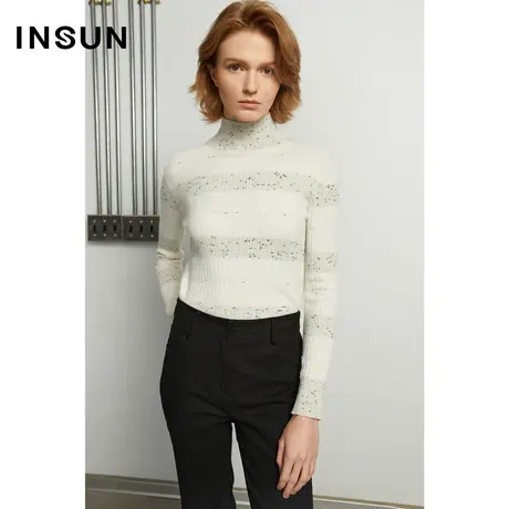 恩裳冬季撞色拼接修身线条高领毛针织衫图片