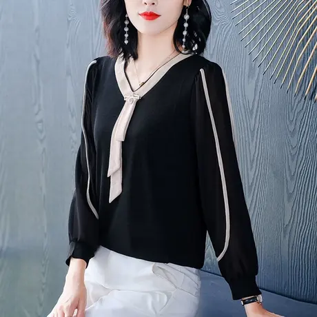 长袖t恤女打底衫2023秋季新款中年妈妈上衣文艺减龄小衫设计感薄商品大图