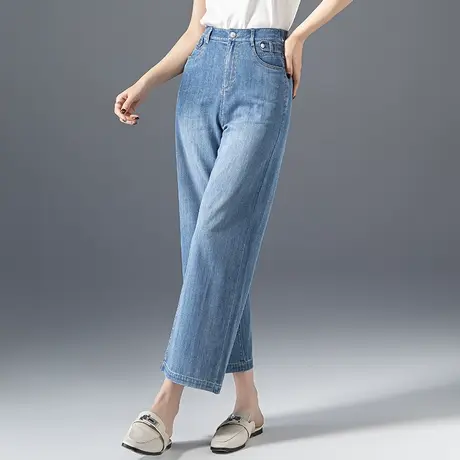 高腰窄版阔腿牛仔裤女小个子冰丝女裤夏季薄款天丝裤子九分直筒裤商品大图