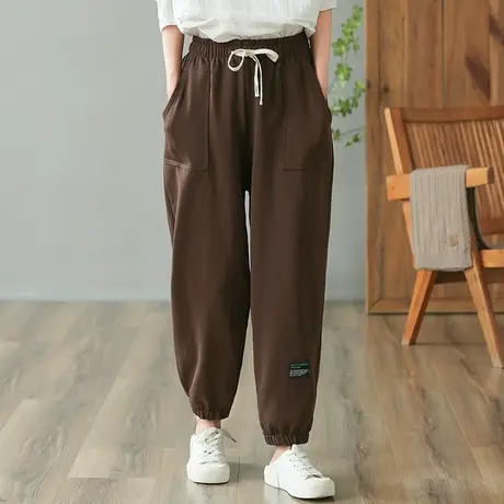 dza 高腰显瘦休闲哈伦裤子女春秋宽松长裤运动卫裤直筒百搭收腿裤图片