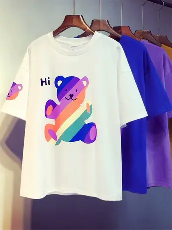 白色短袖t恤女夏装2021新款韩版ins潮中长款宽松百搭半袖体恤上衣商品大图